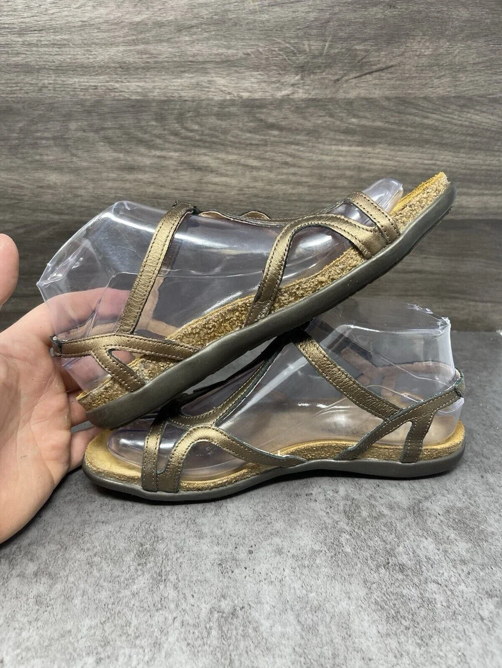 NAOT Dorith Sandals Womens Size 7 (38) Gold Leather Strap Flat Walking
